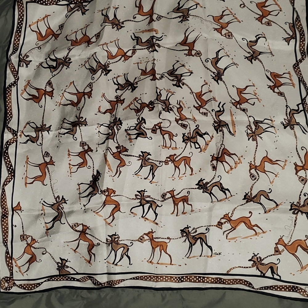 Henri Bendel Greyhound silk scarf 22 x 22 RARE